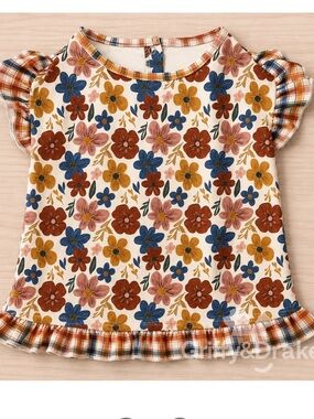 Griffy & Drake Dog Floral Ruffle Tee in Cream, Mustard & Rust